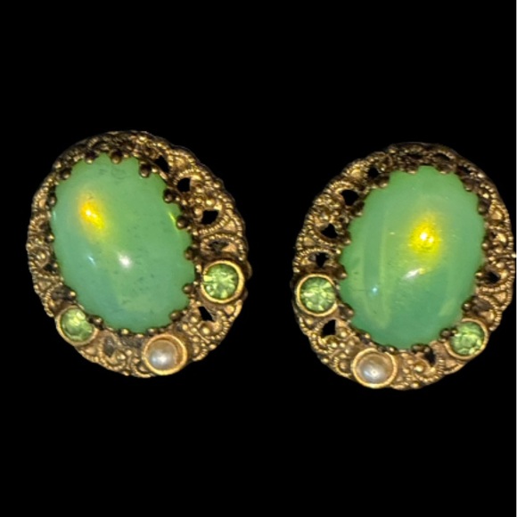 W Germany Filigree Art Glass Earrings - Picture 1 of 8